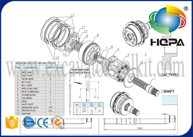 HD900-5 HD900-7 E330 E330B를 위한 그네 모터 수리용 연장통 HZZC-M2X170CHB